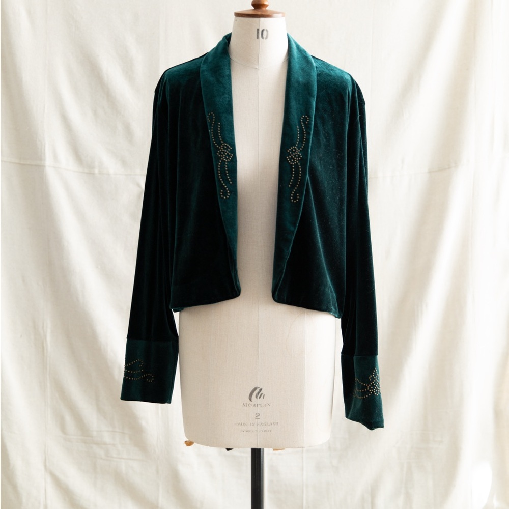 Emerald Green Vintage Velvet Women's Cropped Jacket